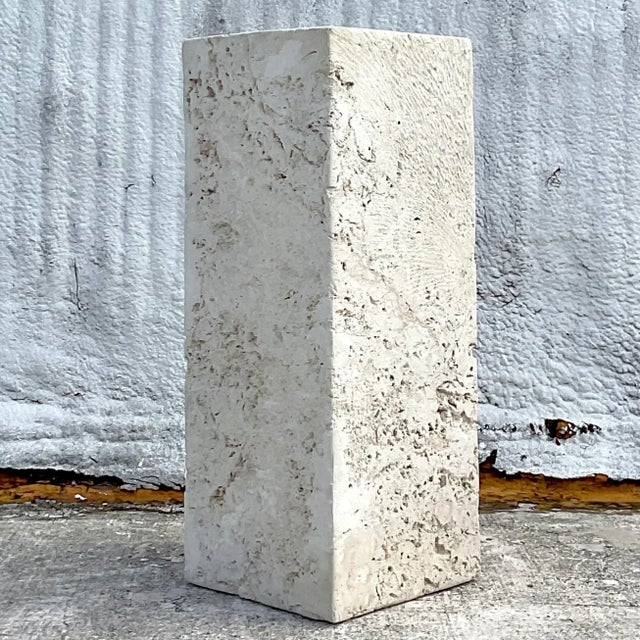 Coastal Vintage Coastal Solid Cut Coquina Stone Pedestal For Sale - Image 3 of 12
