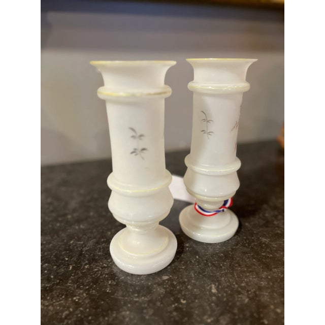 White Antique French Pair Opaline Vases Floral For Sale - Image 8 of 8
