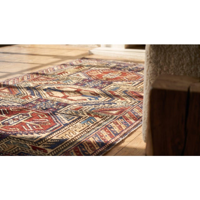 1890s Multic Geometric Tribal Antique Caucasian Shirvan Rug 3'5" X 4'5" Handknotted Wool Carpet For Sale In New York - Image 6 of 8
