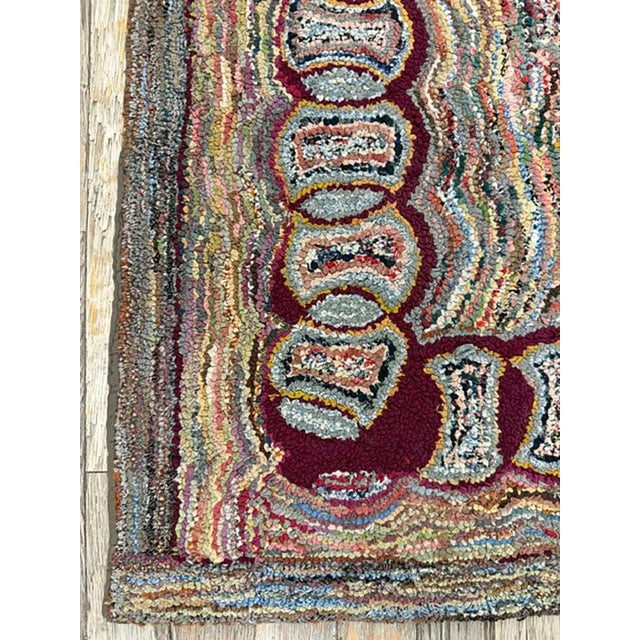 19th Century 1880s Small Multicolor Geometric Folk Art Antique American Knotted Wool Hooked Rug For Sale - Image 5 of 7