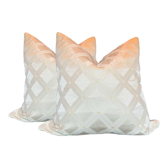Beacon Hill Silk Lattice Pillows in Cream - A Pair For Sale