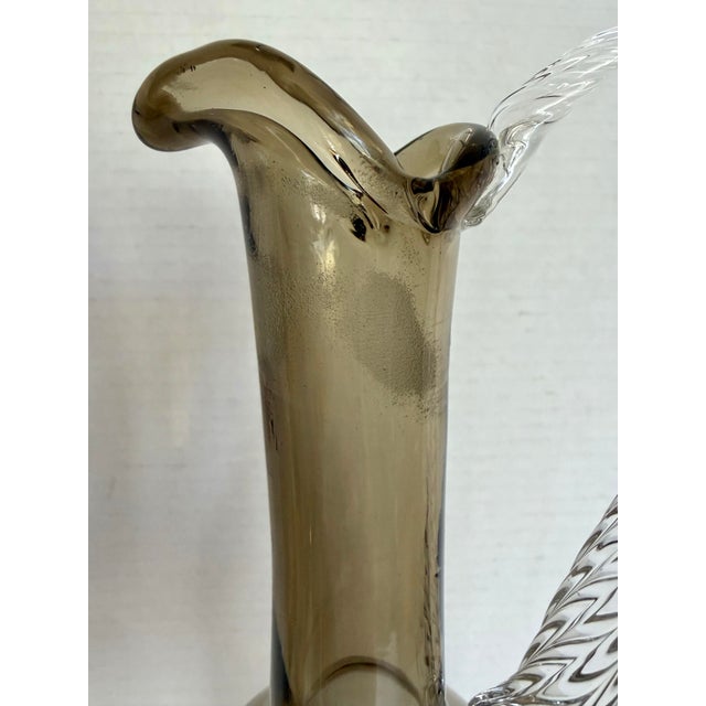 Murano Mid-Century Italian Smoky Gray Glass Decanter & Wine Glasses, Set of 6 For Sale - Image 4 of 12