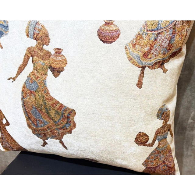 Ivory African Pottery Women Jacquard Cushion Cover For Sale - Image 8 of 11