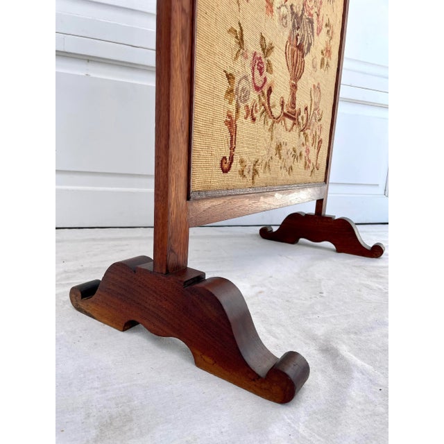 Tan Antique Wood Fireplace Screen With Needlepoint Embroidery For Sale - Image 8 of 12