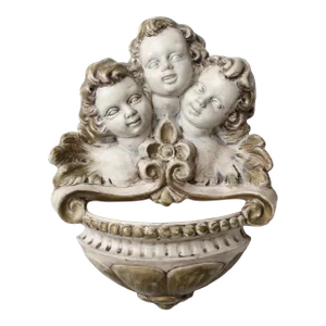 Antique European Baroque Gilt Cherub Trio Wall Pocket/Art