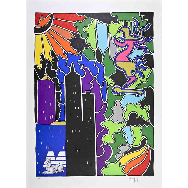 Antonio Cremonese, Abstract Urban Landscape, Lithograph, Late 20th Century For Sale - Image 3 of 3