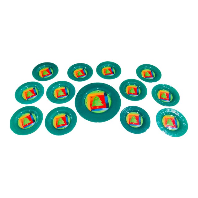 Christmas Dibbern Glass Plates Made in Germany- 13 Pieces For Sale