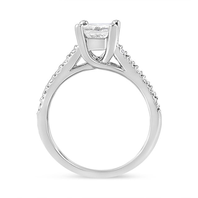 Haus of Brilliance 14K White Gold 1 1/5 Cttw 4-Prong Set Princess Diamond Classic Engagement Ring (I1-I2 Color, H-I Clarity) Ring Size 7 For Sale - Image 4 of 6