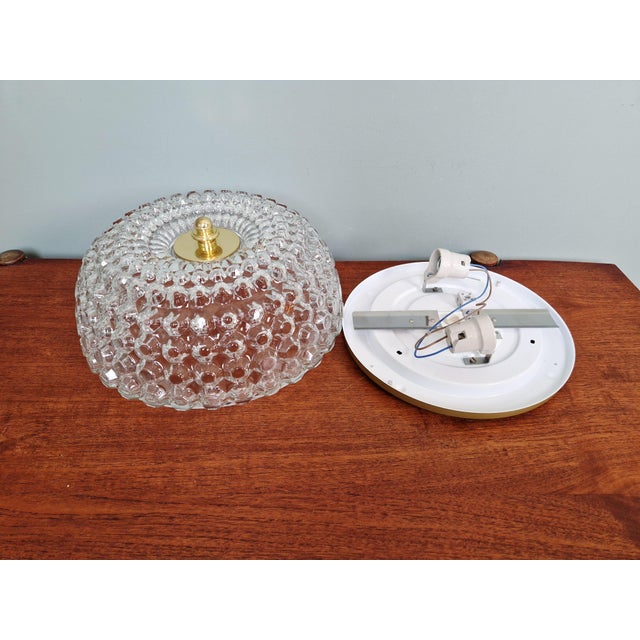 Gold Large Ceiling Light in Clear Honeycomb-Patterned Glass and Brass from Glashütte Limburg, 1970 For Sale - Image 8 of 17