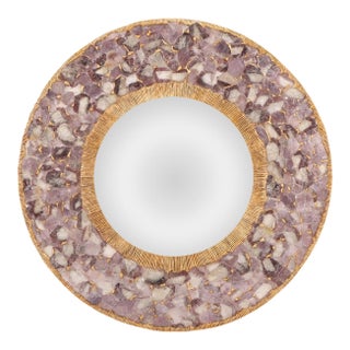 Large Violet Mica and Gilt Resin Convex Wall Mirror, Contemporary For Sale