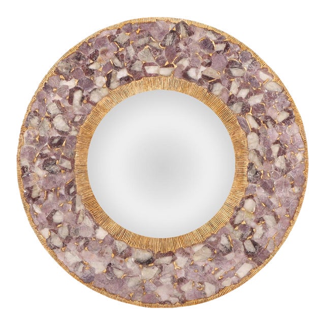 Large Violet Mica and Gilt Resin Convex Wall Mirror, Contemporary For Sale