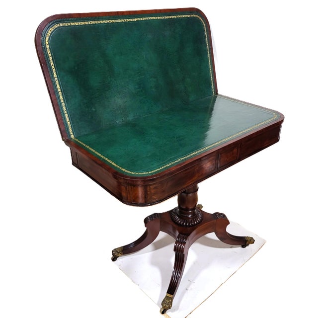 Antique American 19th C Regency Mahogany Flip Top Leather Game Table & Console For Sale - Image 13 of 18