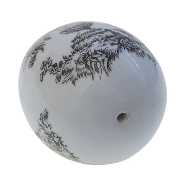 Georgian Regency Pearlware Egg Black Transfer Printed Mourning Keepsake Antique English Pottery Commemorative Gift For Sale - Image 4 of 4