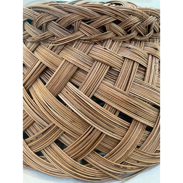 Wood Vintage Artisan Handcrafted Round Rattan Basket For Sale - Image 7 of 11