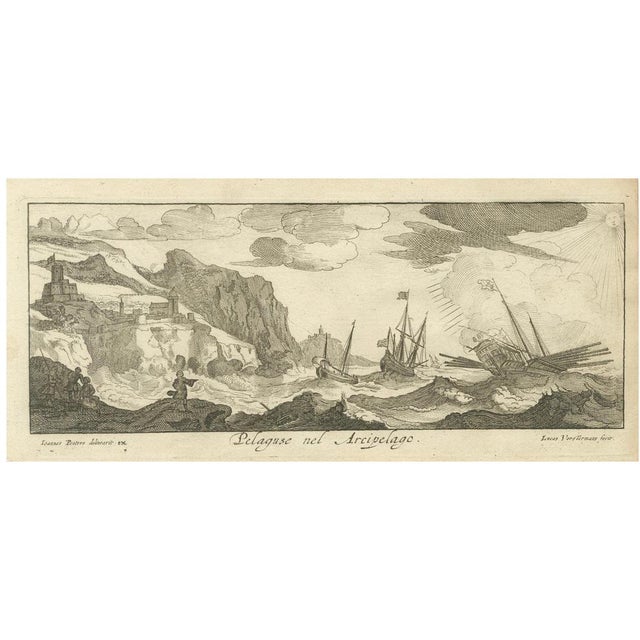 Lucas Vorsterman after Jan Peeters, Stormy Scene in the Aegean Archipelago with Coastal Fortifications, 1680, Print For Sale - Image 6 of 6