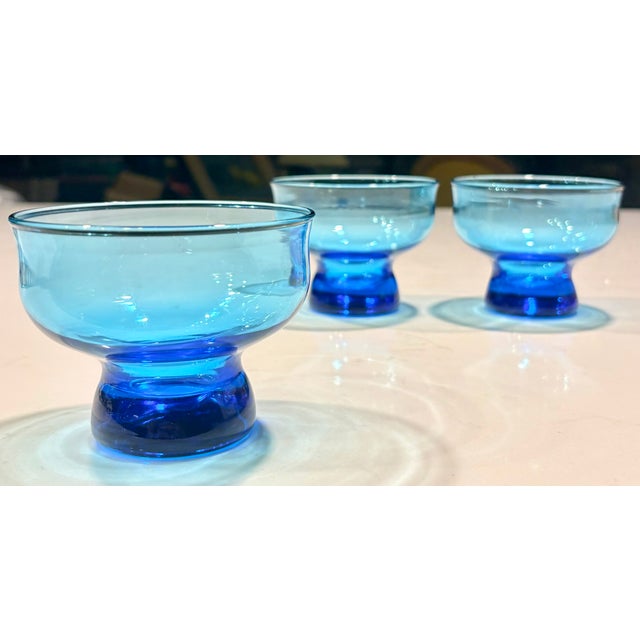 Mid-Century Modern Vintage Anchor Hocking Azure Blue Footed Dessert Glasses, Set of 3 For Sale - Image 3 of 7