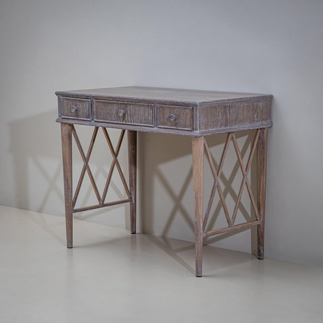 Pair of Mid-Century Modern Desks in Limed Oak, Lattice Design, 1950s For Sale - Image 4 of 14
