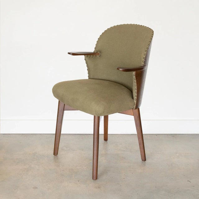 1960s Vintage Wood and Linen Armchair Chairish