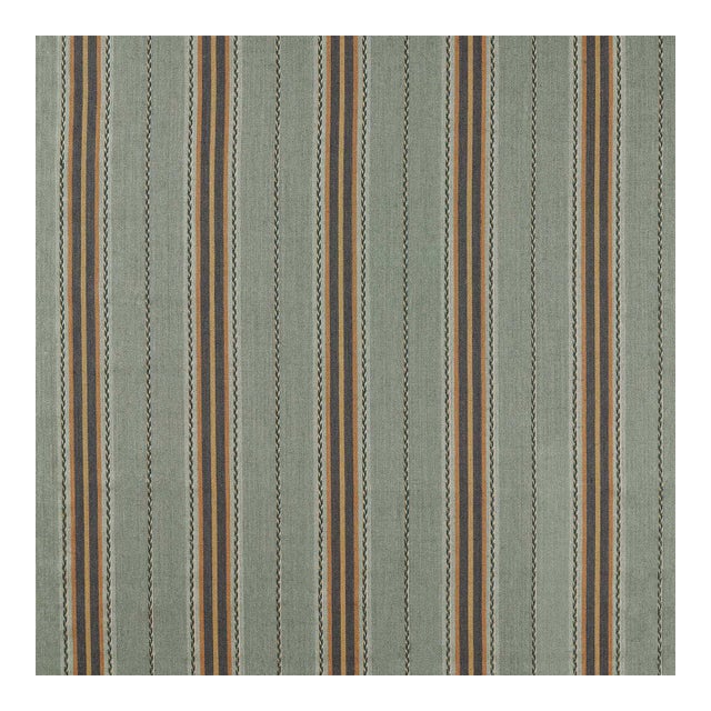 Morris & Co. Lechlade Stripe Fabric in Bayleaf/Ochre For Sale