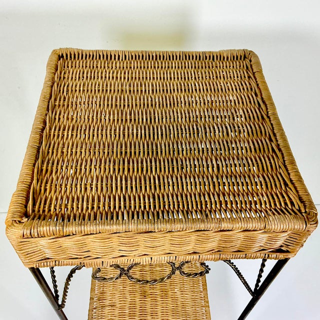 1980s Vintage Coastal Boho Chic Arts & Crafts Wicker and Twisted Rope Metal Plant Stand For Sale - Image 12 of 12
