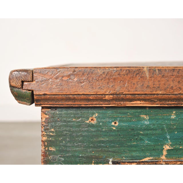 19th Century Swedish Folk Art Painted Pine Blanket Chest Trunk 6 Ft For Sale - Image 11 of 18