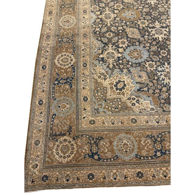 Textile 1880s Antique Allover Arabesque Medallion Navy Woven Wool Persian Tabriz Rug For Sale - Image 7 of 8