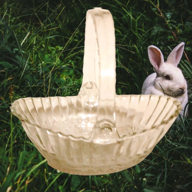 Vintage KUG Malaysia Glass Basket with removable and moveable plastic handle. It has fluted edges and trellis & fleur de...