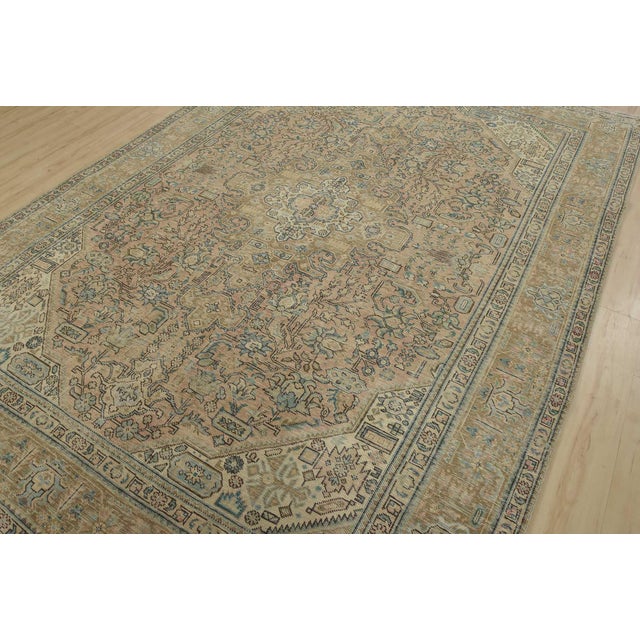 Farmhouse Tabriz Rug 7’11” X 11’3” Pink Wool Vintage Distressed Hand-Knotted Carpet For Sale - Image 3 of 15