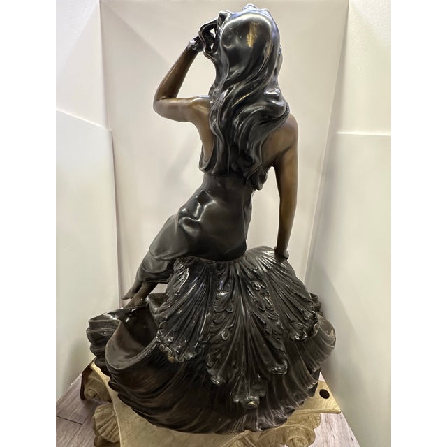 Handcrafted Bronze Clamshell Sculpture With Seductive Woman – Signed A. Moleuu and Rlb..V For Sale - Image 11 of 12