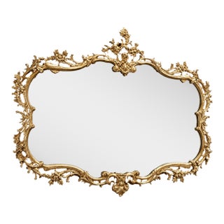 French-Inspired Ornate Wall Mirror – Gilded Gold Leaf Frame With Floral & Scrollwork Details For Sale