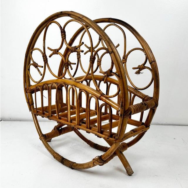 Vintage Burnt Bamboo Magazine Rack For Sale - Image 4 of 11
