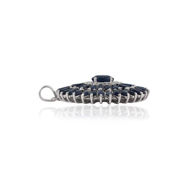 11 CTW Blue Sapphire & Diamond Halo Pendant in 925 Sterling Silver For Sale - Image 6 of 14