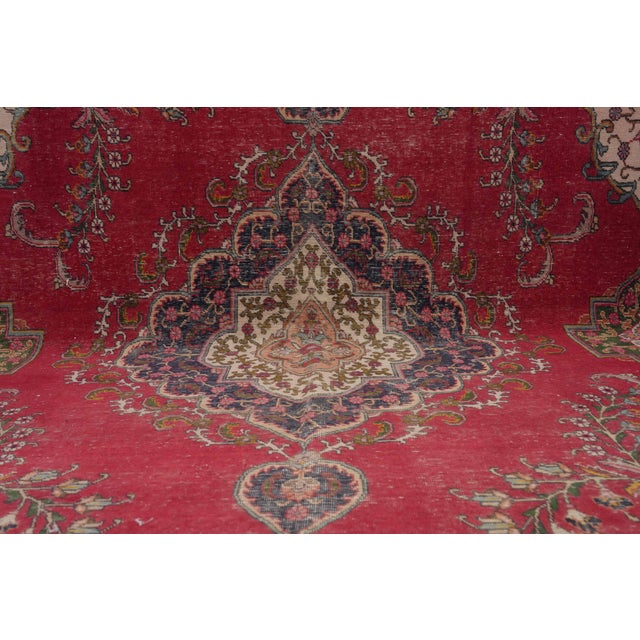 1970s Vintage Persian Handmade Wool 9x13 Red Area Rug For Sale In San Francisco - Image 6 of 11