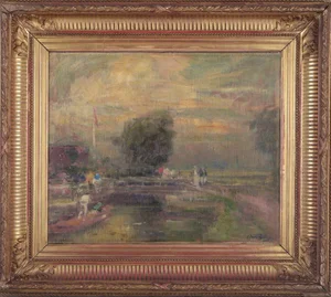 Eugène-Louis Gillot, Scene of Rural Life, Oil on Canvas, Framed