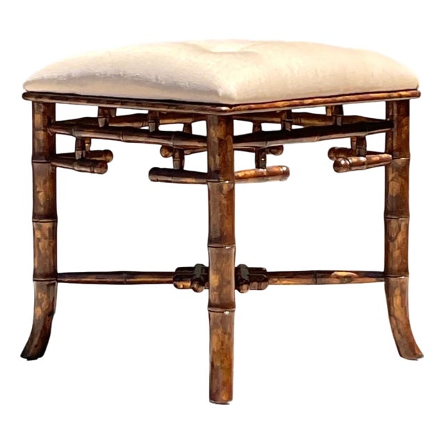 Vintage Faux Bamboo Wood Low Stool For Sale
