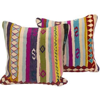 Colorful Turkish Kilim Cushions - A Pair For Sale