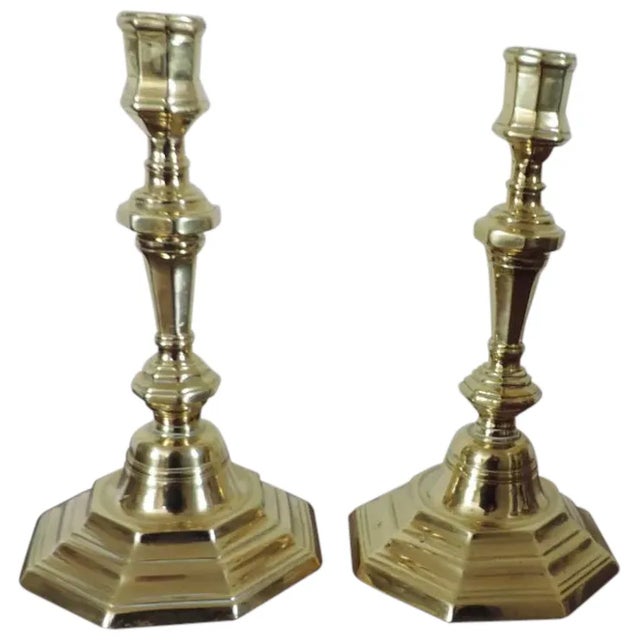 Antique 18th Century French Baroque Brass Candlesticks - a Pair For Sale - Image 11 of 11