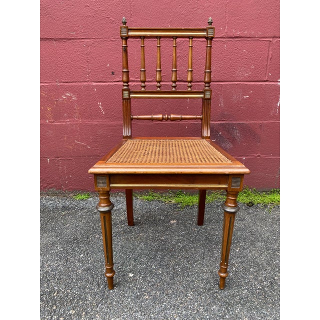 Early 20th Century Pair of French Early 20th Century Louis XVI Style Caned Side Chairs With Brass Detail For Sale - Image 5 of 13