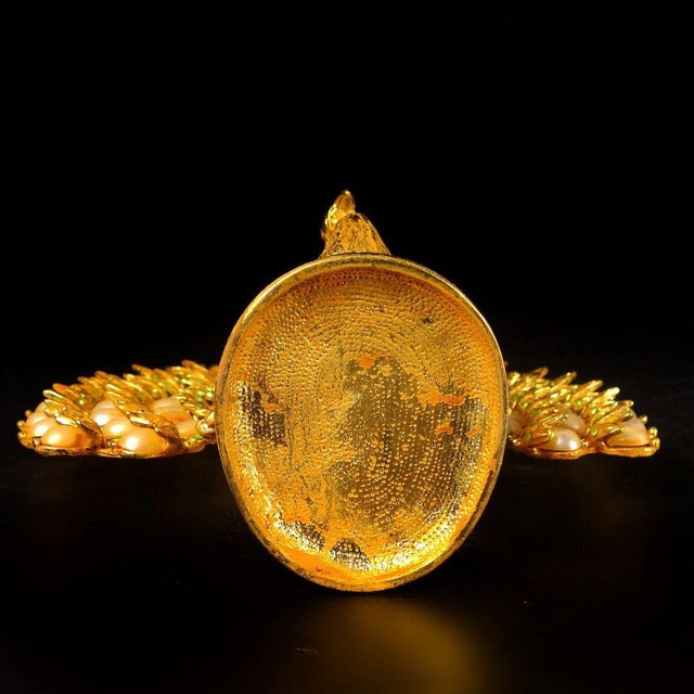 Vintage Gilt Metal Peacock Figurine With Faux Pearls & Green Stones - 345g For Sale - Image 9 of 9
