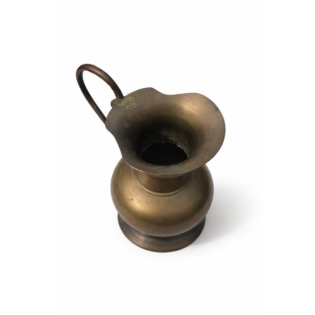 Farmhouse Vintage Brass Pitcher With Curved Handle and Warm Aged Patina For Sale - Image 3 of 8