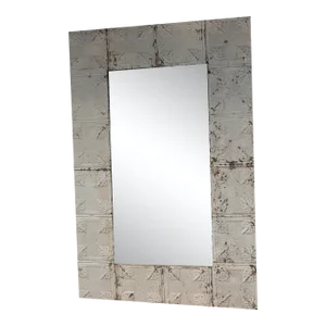 1980s Large Rectangle Olde Good Things Ny Rustic Vintage White Tin Mirror