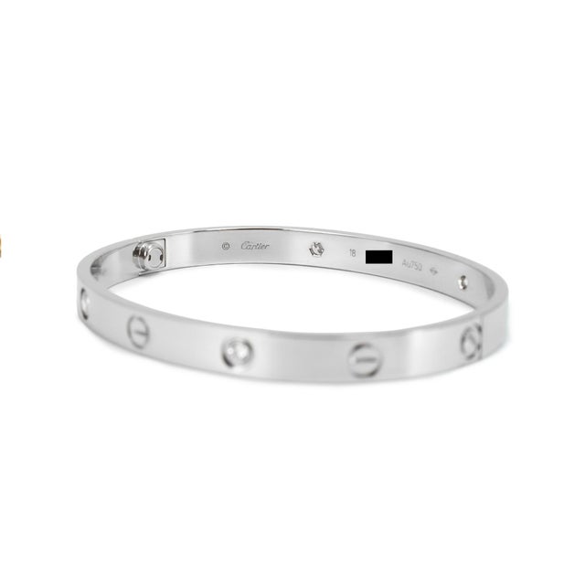 Metal Cartier Love Classic Model 4 Diamonds 18k White Gold Iconic Bangle Bracelet For Sale - Image 7 of 10