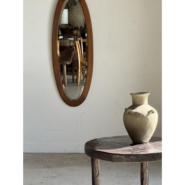 Vintage Oval Oak Mirror with Beveled Glass, 1980s For Sale - Image 13 of 18