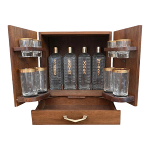 1950s Karoff Japanese Tabletop Walnut Mini Bar Cabinet With Decanters, Glasses & Tools