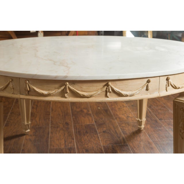 Mid 20th Century Italian Vintage Neoclassical Style Pine Dining Table with Marble Top and Swags For Sale - Image 11 of 12