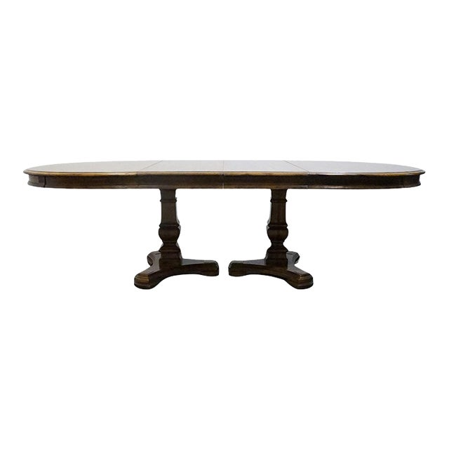 Bernhardt Furniture Walnut French Provincial 100" Oval Double Pedestal Dining Table For Sale