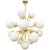 Italian sputnik chandelier with 18 glossy white Murano glass globes mounted on brass frame in lacquered polished brass...