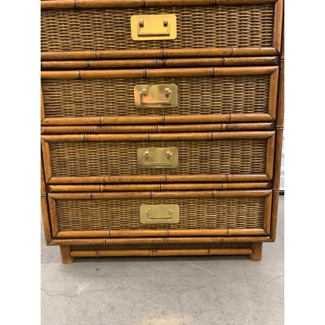 Vintage Faux Bamboo Tallboy Dresser Wicker Cabinet For Sale - Image 10 of 12