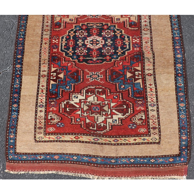 Antique Persian Camel Hair Serab Runner With Tribal Medallion Design Rug For Sale - Image 9 of 17