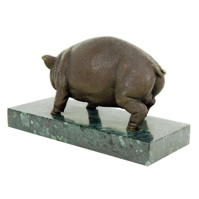Early 20th Century Bronze Pig Sculpture on Marble Base For Sale - Image 5 of 10